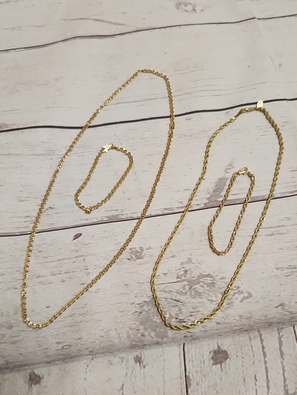 Gold Rope Chain Necklace and Bracelet Sets